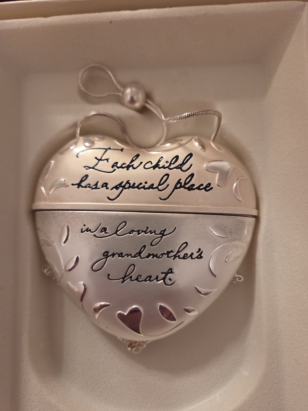 Hallmark silver heart-shaped grandmother ornament